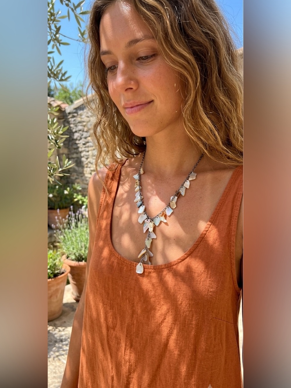 🐚 Boho Iridescent Mother of Pearl Shell 
Dangle Y-Necklace 🥥